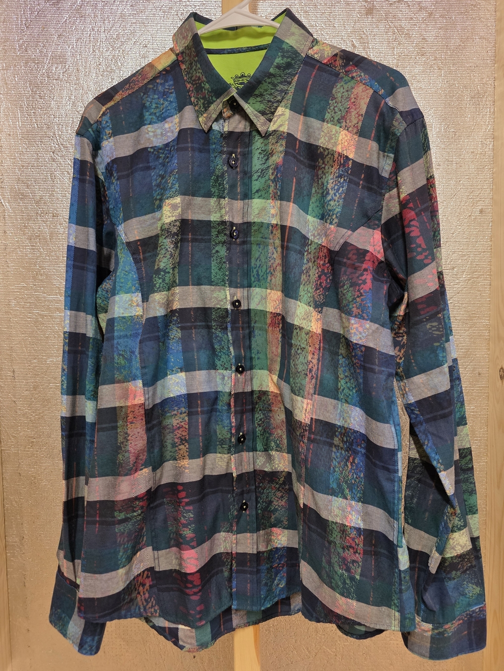 Eight X Men’s Plaid Button-Down Abstract Shirt in Blue, Green, Red Size XL